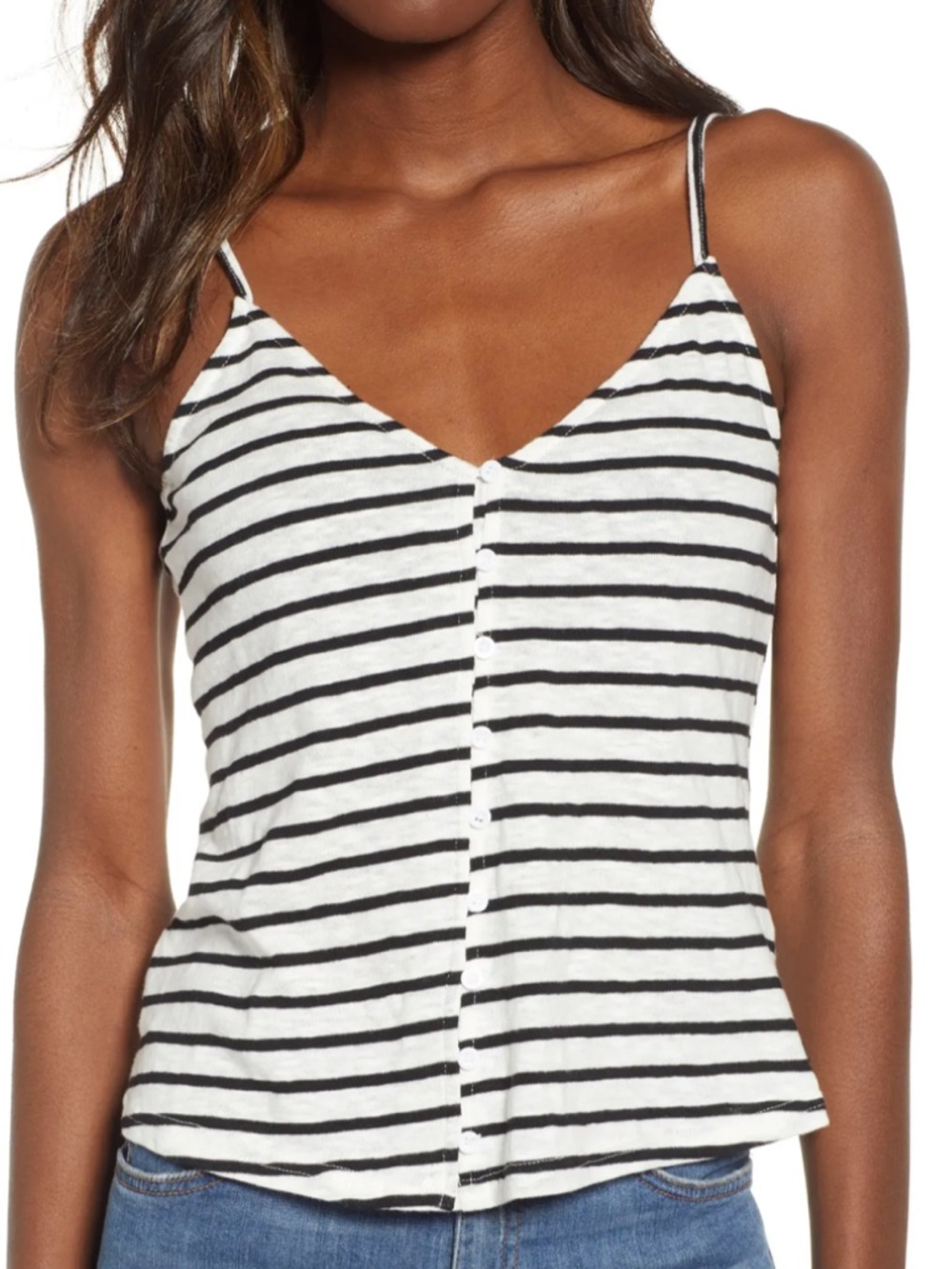 Lira Saline Stripe Tank Top XS White Black Button-Front Camisole 100% Cotton